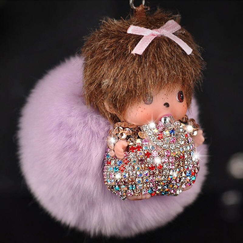 镶钻贴兔毛蒙奇奇汽车挂件挂饰 镶钻汽车用品 情人节 新年礼物 粉色