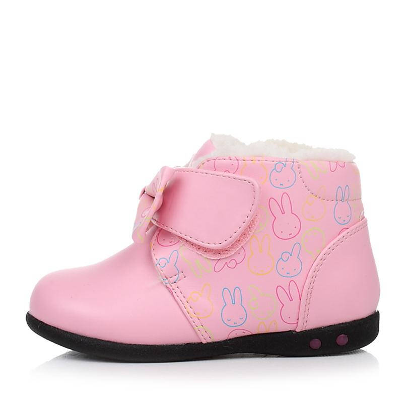 miffy/米菲童鞋冬季pu红色女婴幼童童靴及踝靴灯鞋dm0215 粉色 14.