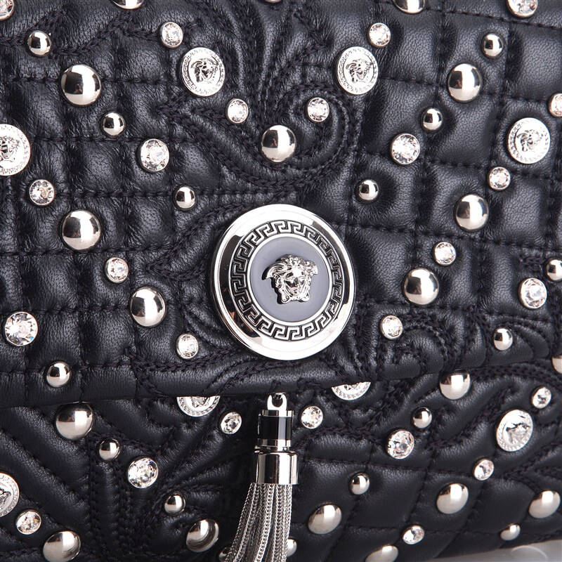 自营 versace范思哲女士黑色镶"钻"真皮肩背挎包 dbfd669 dntbs d41p