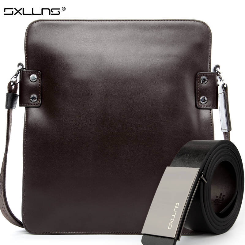 sxllns赛伦斯 男士时尚单肩休闲斜挎包男真皮韩版公文包sx-d5028 棕色