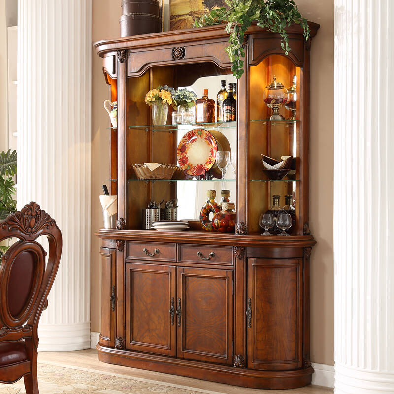 艾理思家具 实木餐边柜 欧式储物柜 碗碟柜 美式实木酒柜 上下柜组合