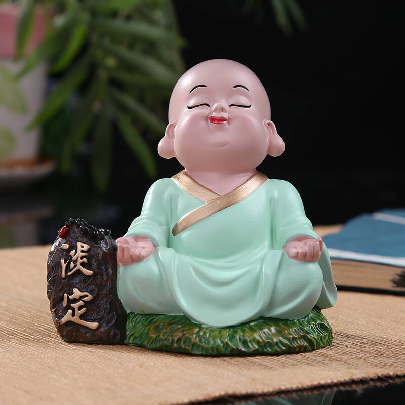 吉善缘 禅意小和尚工艺品摆件办公室桌面装饰品0114 淡定