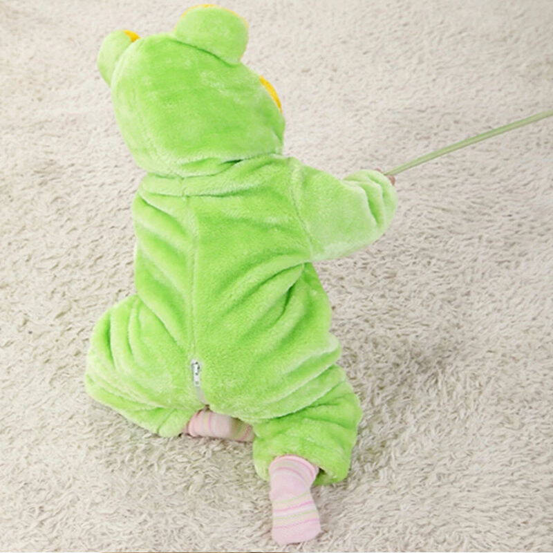 婴幼儿法兰绒连体休闲卡通动物造型长爬衣 居家外出服 春秋青蛙连体衣