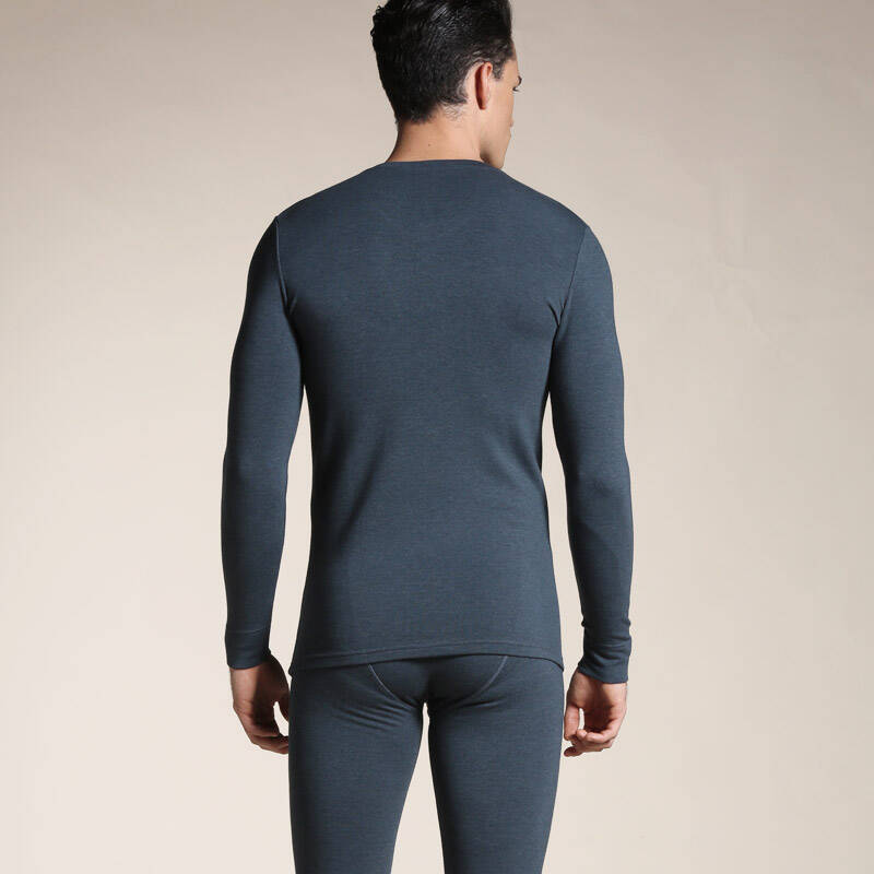 京东配送 iita 男士内衣v领吸湿锁温中厚款保暖内衣套装30325 灰蓝花