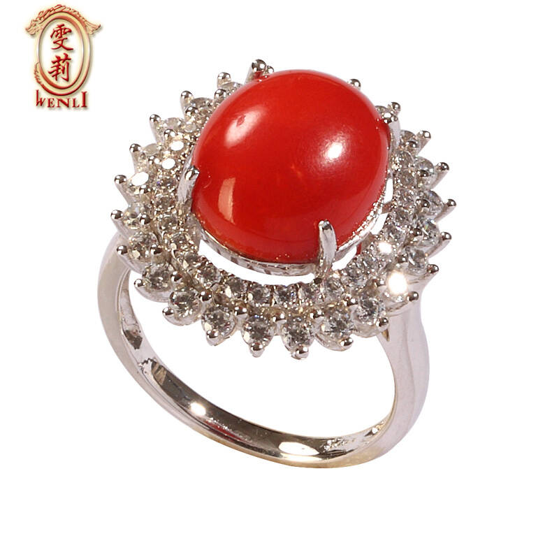 925银红珊瑚戒指(特价商品部分有天然生长纹理或轻微裂痕,请与客服