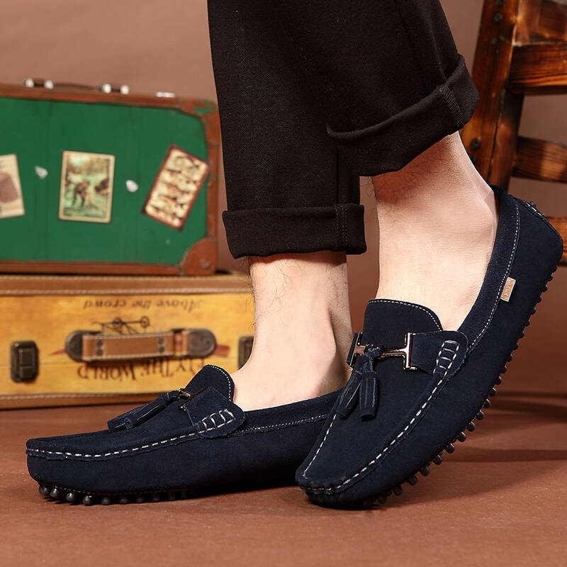 夏季男士豆豆鞋男款真皮英伦驾车鞋lsb2014 深蓝色 加绒 39 - 京东