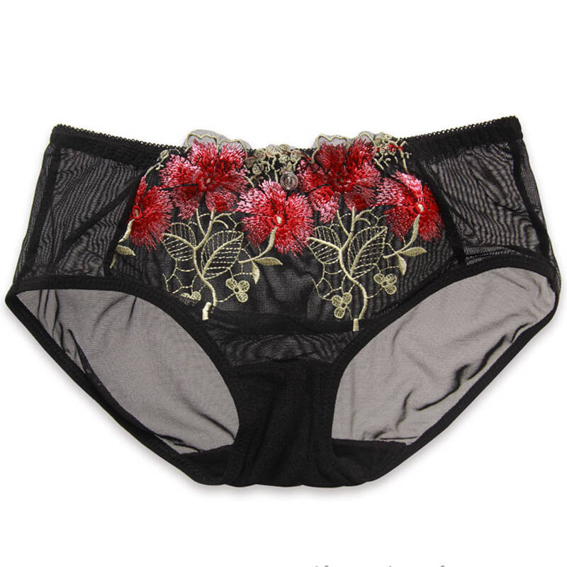迷瞳性感时尚精致刺绣低腰三角女底裤内裤女士内裤3232 黑色 均码