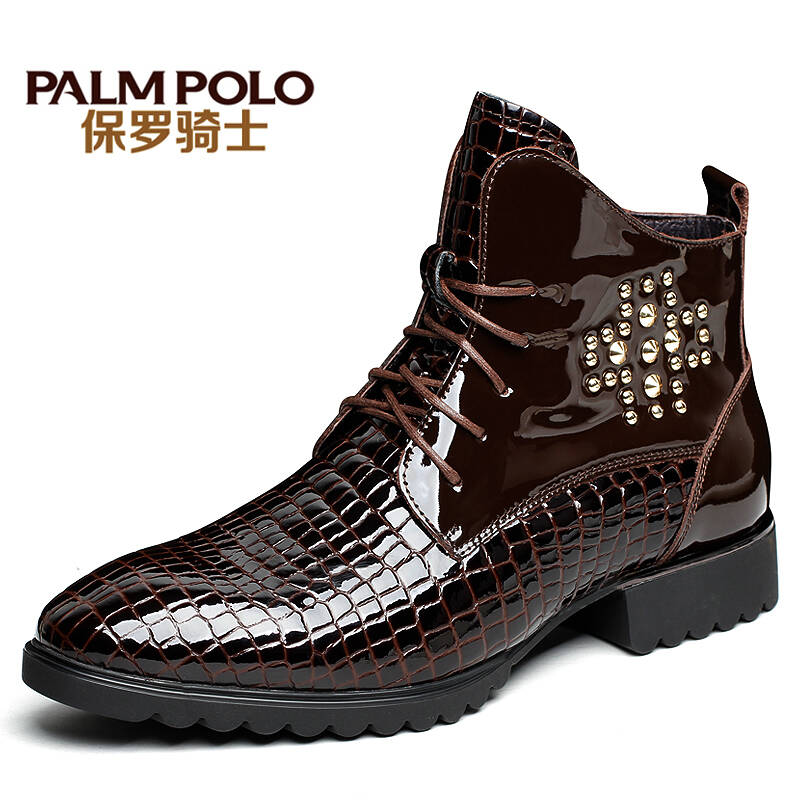 保罗骑士 冬季新款英伦男靴真皮铆钉男士马丁靴454dm8965 棕色 38
