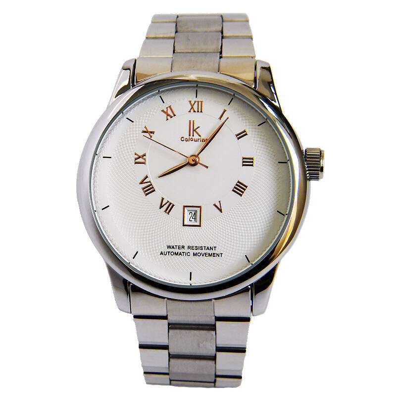 阿帕琦(ikcolouring)钢带日历百搭自动机械表男表98356 白表面