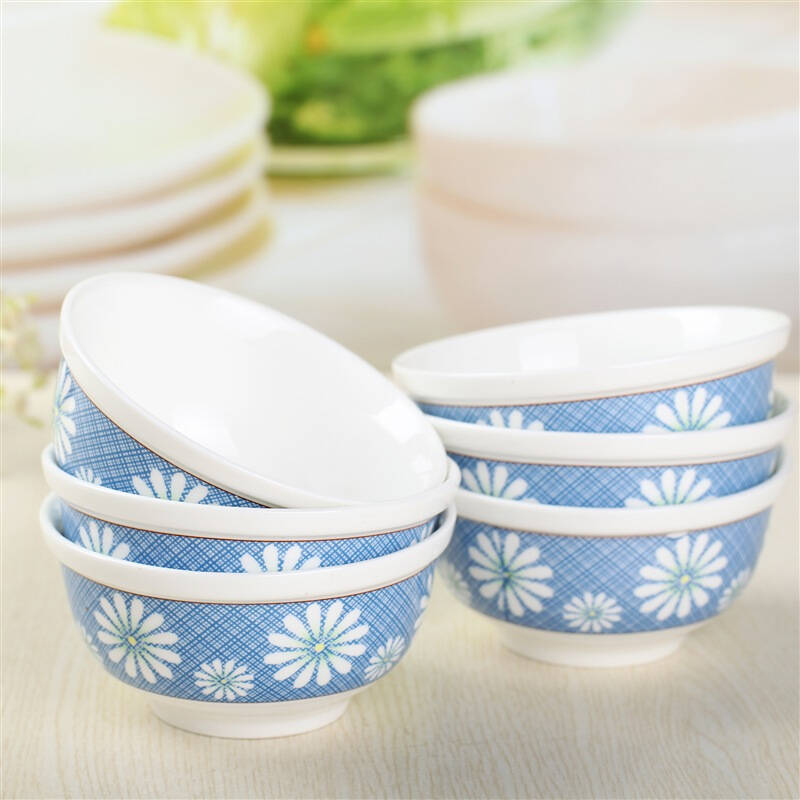 洁雅杰(4.5寸) 碗 首尔印象 秋韵蓝4.5寸广式碗米饭碗 (6只装) 自营