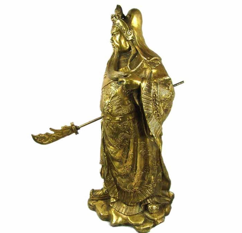 【贞玉吉】风水开光纯铜武财神站关公捋须提大刀招财镇宅化煞35cm