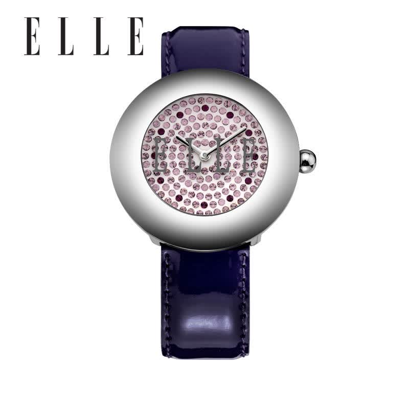 elle手表 法国品牌简约时尚全盘水钻镶嵌石英表女表 el20084s05c紫色