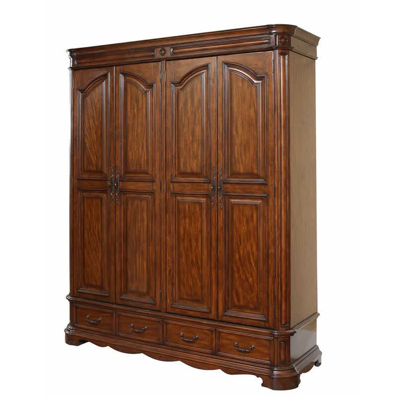 信益轩 美式乡村四门衣柜 褐色全实木定制衣柜 高档大衣柜 卧室定制