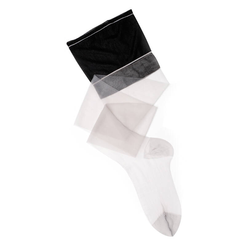 法国cervin双拼彩色超薄水晶尼龙丝袜无弹力吊带袜套装 送吊袜带 灰色