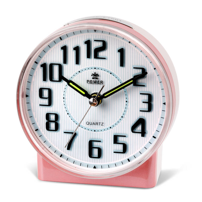 霸王(power)钟表 儿童静音闹钟学生小闹钟床头时钟扫描 圆形红色