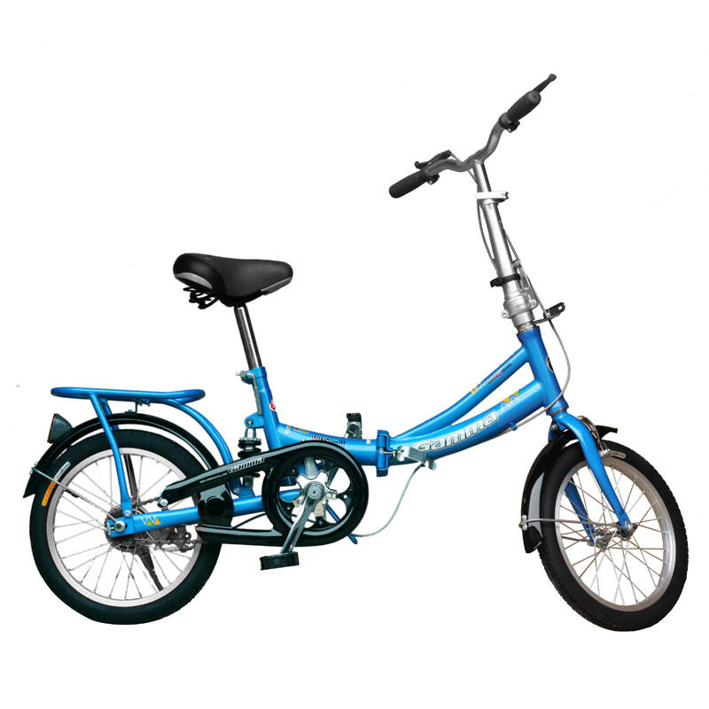 捷马自行车折叠单速通勤车 城市淑女车 16寸大风车兰色