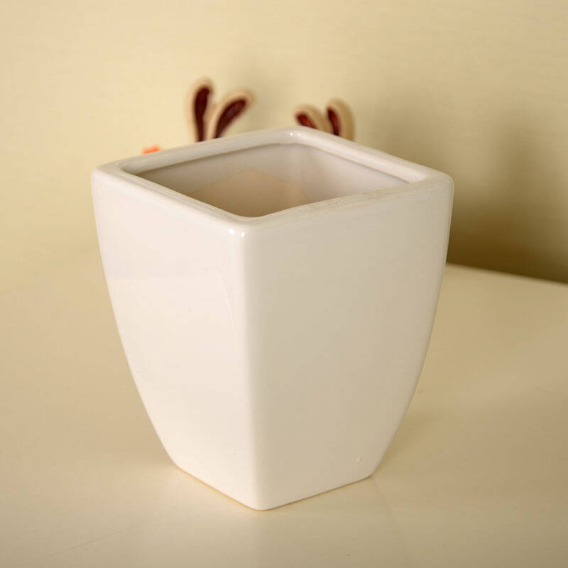 浩瀚 地中海纯白陶瓷花瓶花器 梯形 韩式简约田园花瓶亮光花盆陶瓷