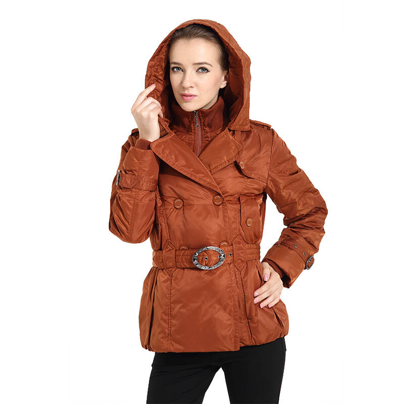 寒思羽绒服女式女短款休闲不带毛领 专柜hs-095-1 灰橙色 m