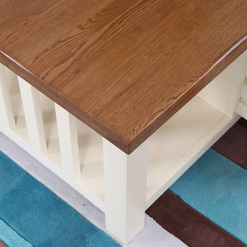 华谊家具 实木茶几双层茶几带抽屉 咖啡桌橡木桦木家具 暖白色 1.1米