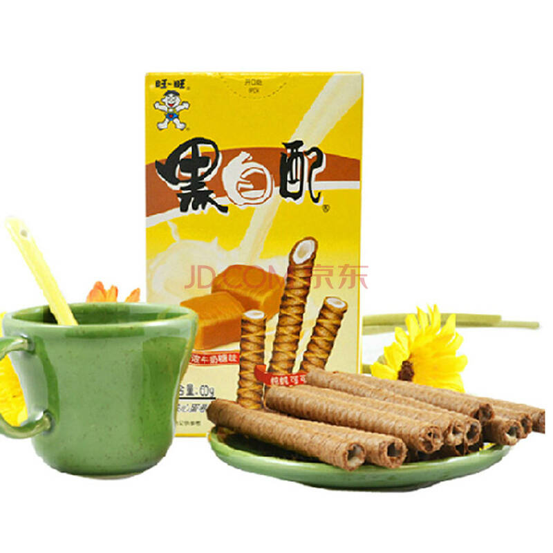 旺旺 黑白配 蛋卷 60g*1盒 休闲零食饼干膨化 奶油夹心卷下午茶甜食