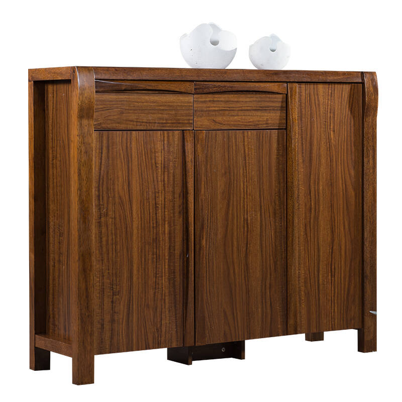 曼达manda 乌金木色 实木鞋柜 中式现代玄关柜 门厅柜 储物柜 三门