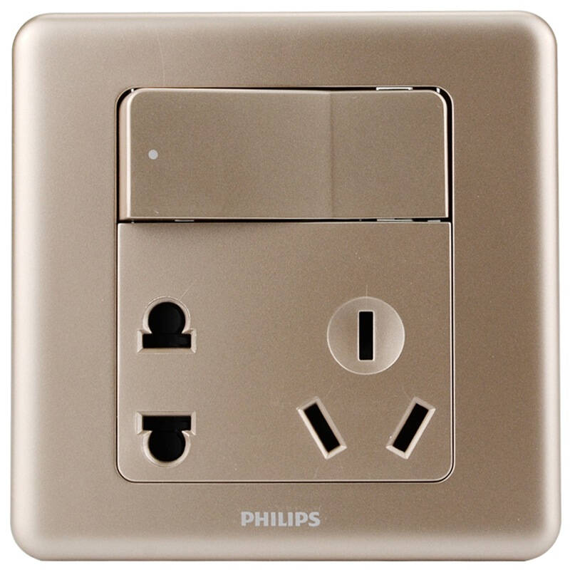 飛利浦(philips)一位10a聯體二三極插座帶開關(大蹺板按鍵) 電源牆面