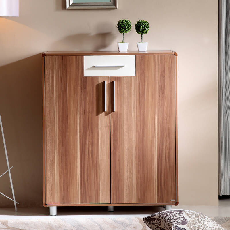 家具 储物柜 现代简约鞋柜白色时尚实木玄关鞋柜储物柜 梨木色/荷花白