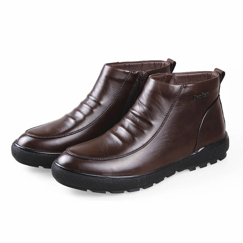 冬季新男鞋冬季加绒男士休闲棉鞋男款爸爸皮鞋棉靴中年冬款高腰军勾