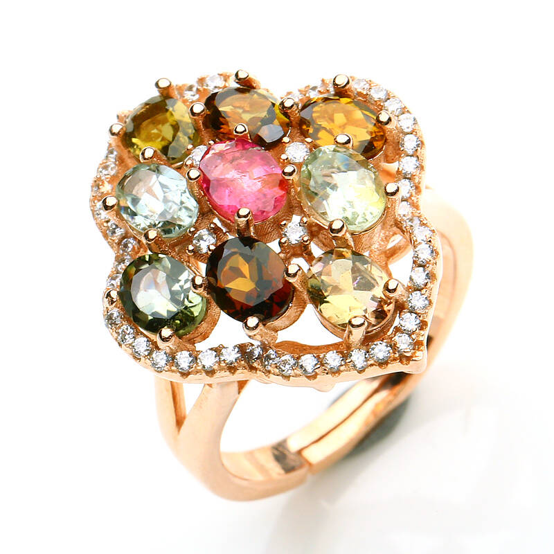 荔尚珠宝 彩色碧玺戒指 金色