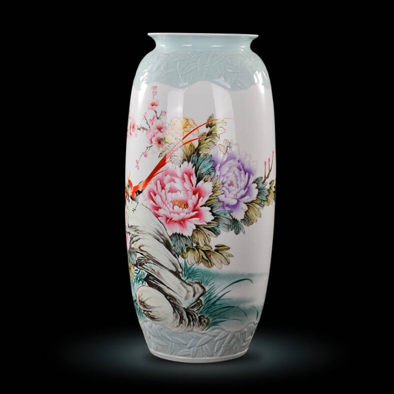 景德镇陶瓷器 熊桂英手绘粉彩花鸟花瓶 现代时尚装饰工艺摆件 鸟语