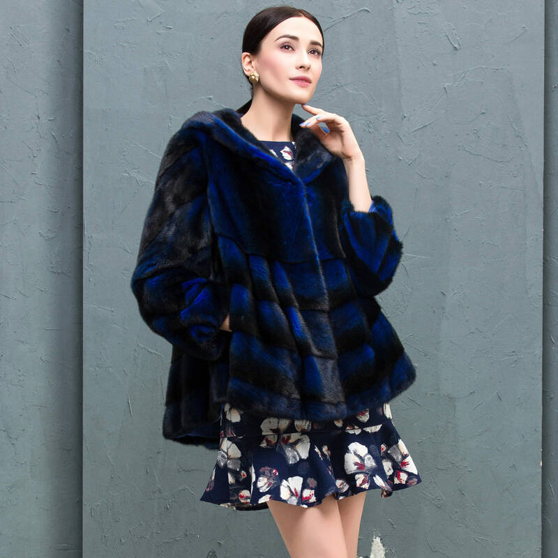 米澜夫人2014新款女士水貂皮草外套海宁中长款连帽貂皮大衣清仓特价