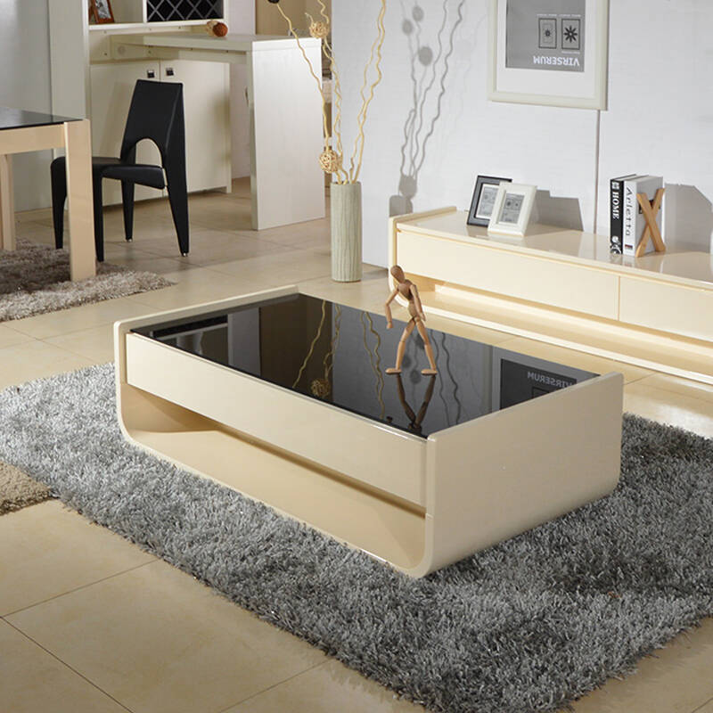 室尚维家 弧形茶几 创意现代时尚简约黑白烤漆钢化玻璃客厅小户型家具