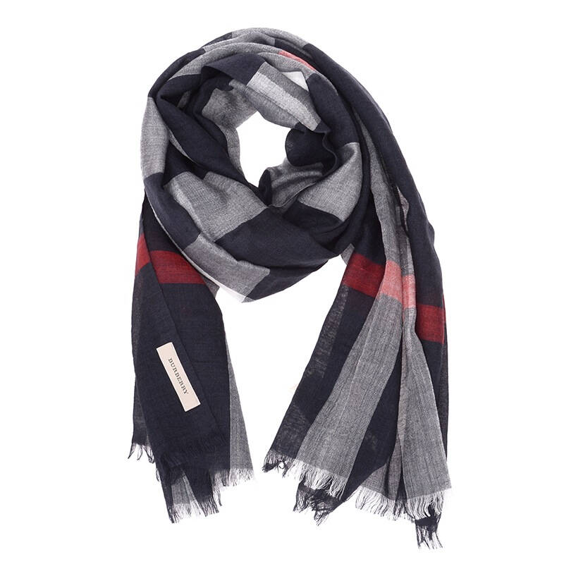 burberry 巴宝莉 男款海军蓝格纹混纺围巾 38620661