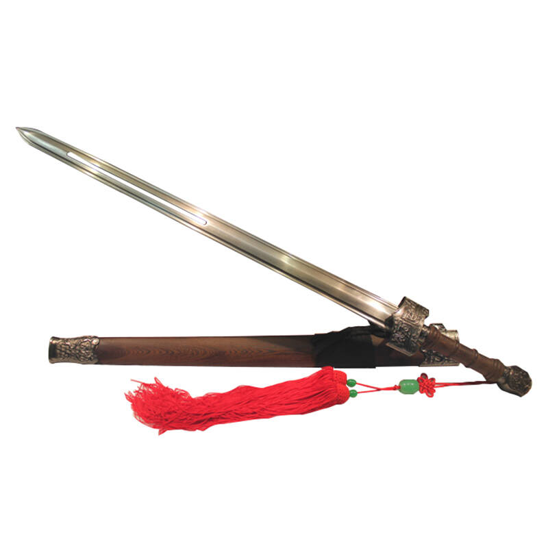 龙泉宝剑 全手工雕刻包铜百炼花纹钢无名剑汉剑 镇宅辟邪宝剑 收藏