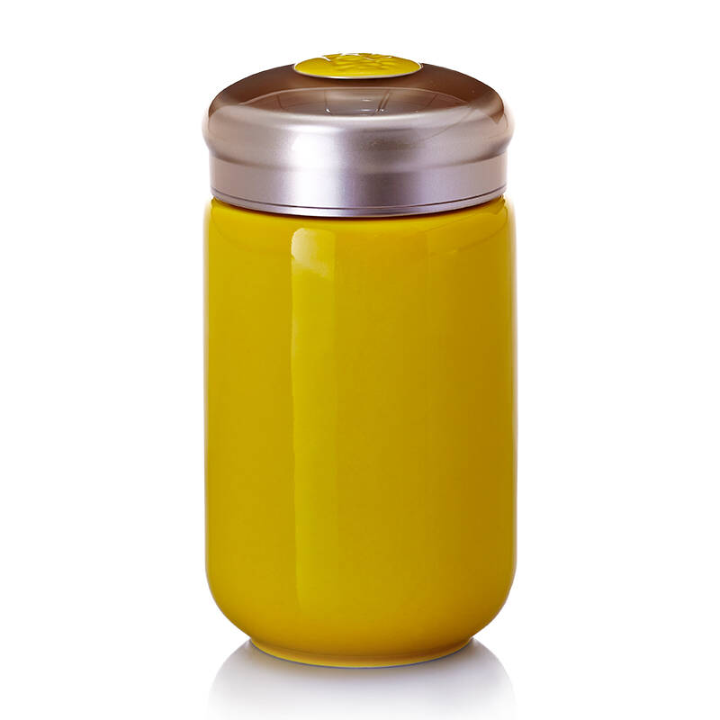 活瓷 喝彩小随身杯双层 创意陶瓷水杯子办公随行定制礼物品 铭黄釉