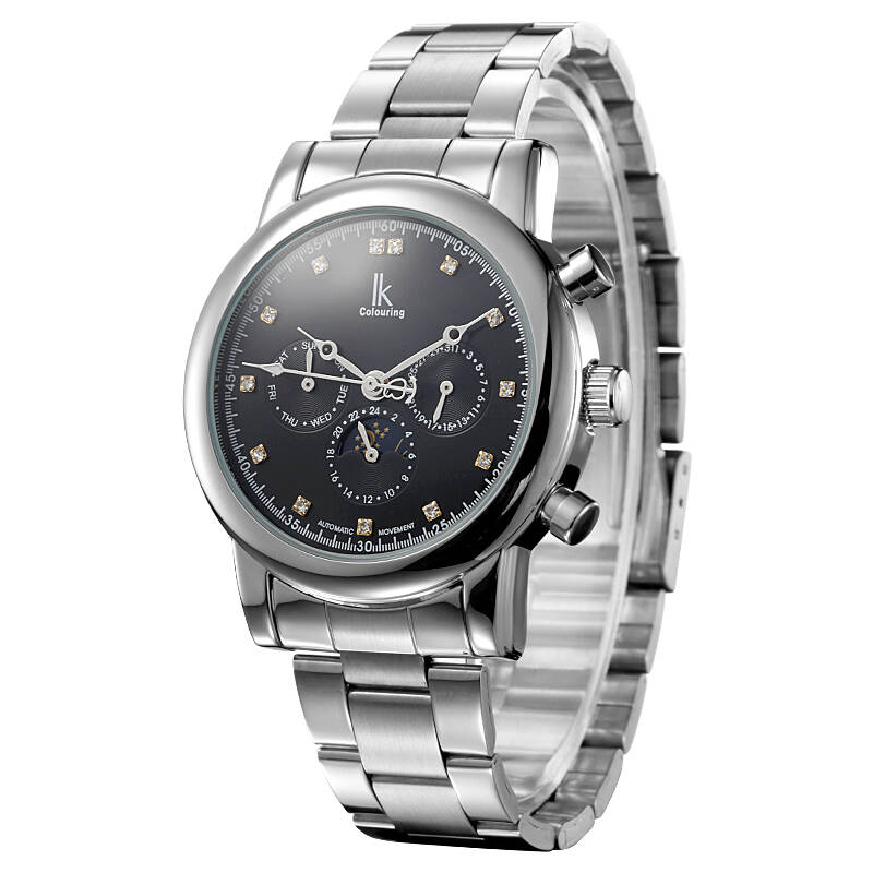 阿帕琦(ikcolouring) 时尚镶钻 三眼六针多功能自动机械男士手表9812