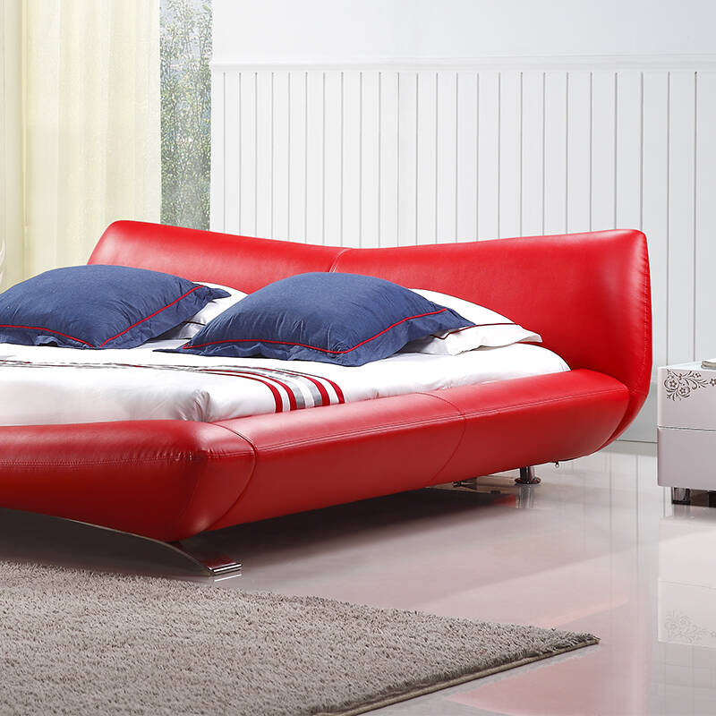 默宁丝达品牌皮床 真皮床 床 软体床 双人床 软床 皮艺床 红色 1200*