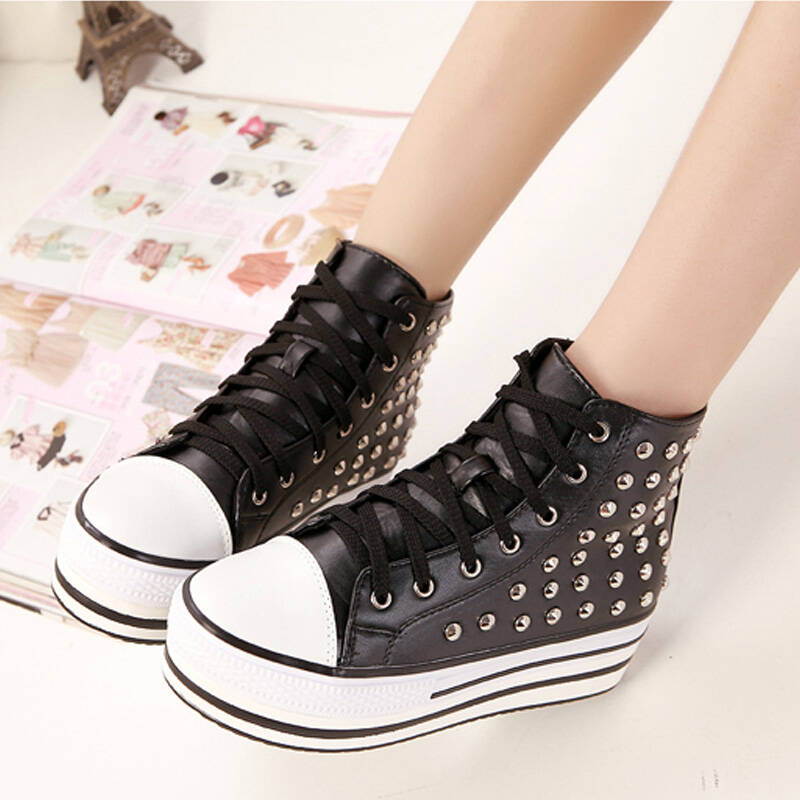 支持货到付款 艾其依 2014新款韩版潮鞋打钉运动鞋休闲高帮鞋女鞋