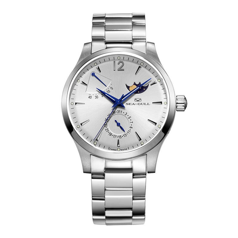 海鸥(seagull)手表 多功能系列势能&日历&月相自动机械男表白盘钢带