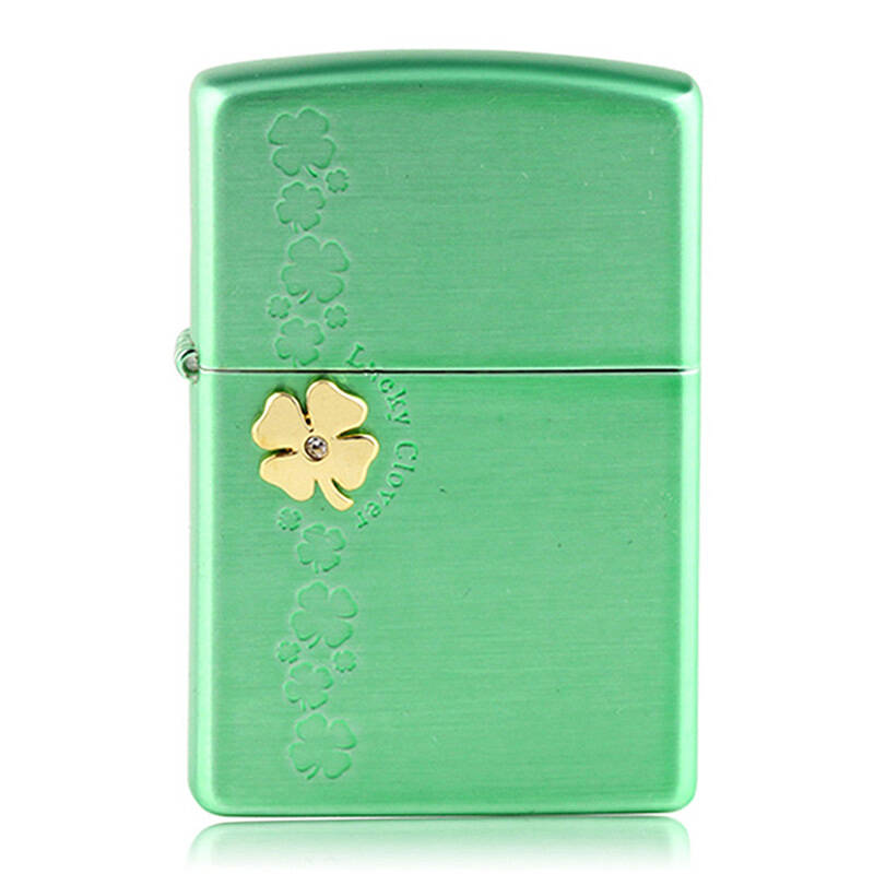 zippo打火机之宝正版镶钻绿色幸运四叶草