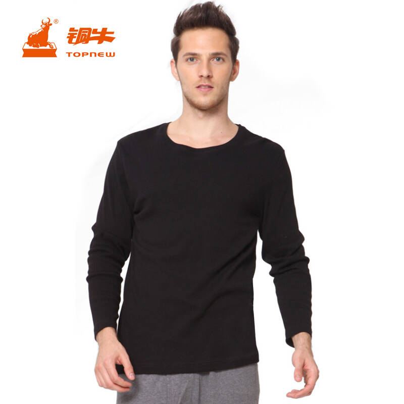 铜牛内衣 纯棉精梳弹力圆领男衫 薄款ns012 黑色 180/105