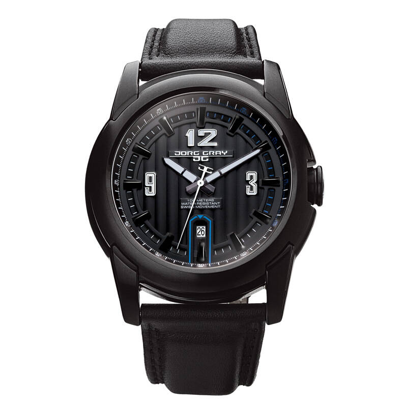 乔治·格雷(jorg gray)真皮瑞士机芯竖纹盘运动男表 jg9400-22 黑色