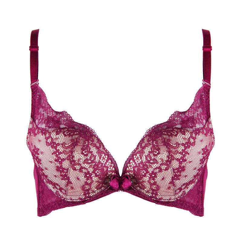 桑扶兰 高档刺绣蕾丝花边3/4中厚模杯深v上薄下厚性感聚拢上托侧收