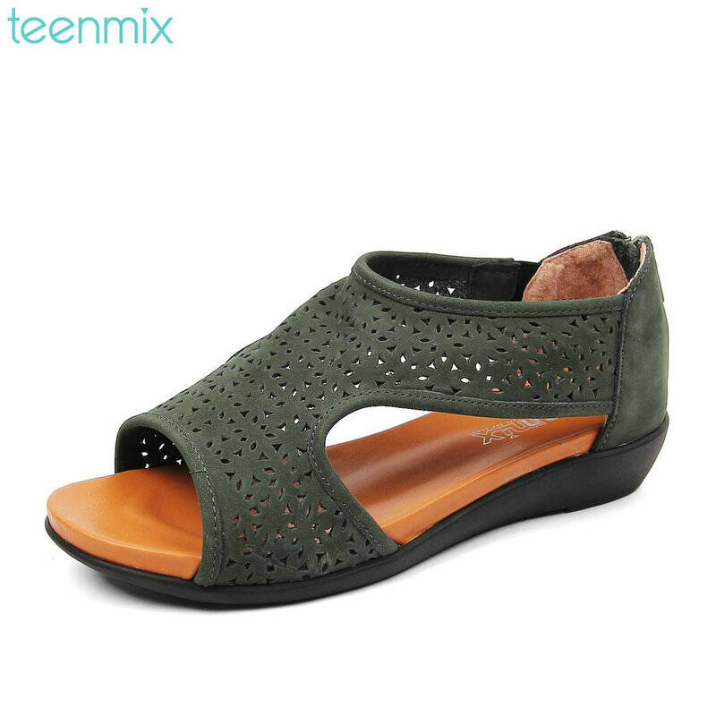 teenmix/天美意夏季墨绿磨砂牛皮女皮凉鞋ai022bl4 墨绿色 33
