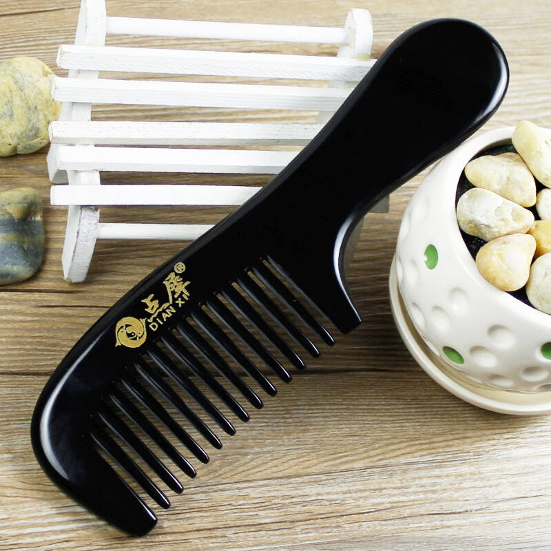 点犀正品天然牛角梳子正宗黑水牛角梳加厚宽齿梳卷发梳头部按摩梳防