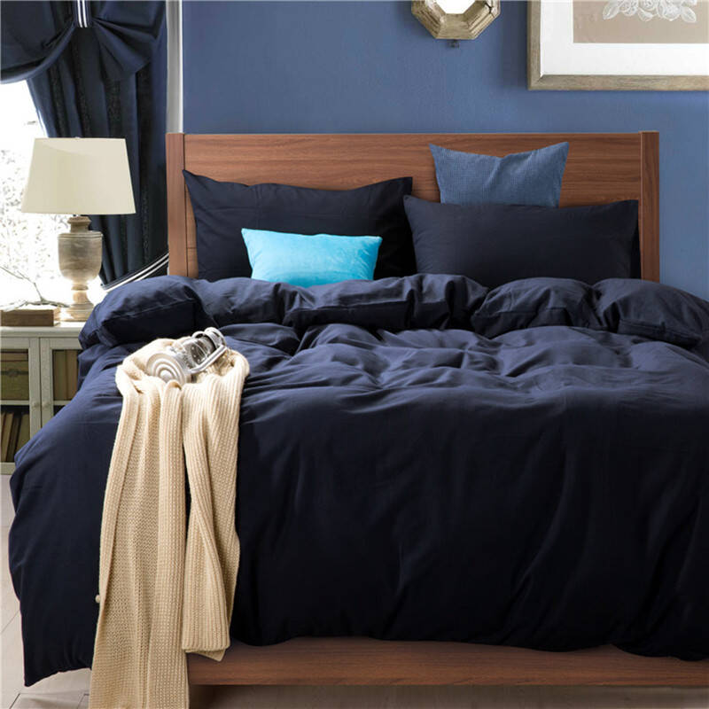 回归生活 纯棉活性四件套 床上用品 40支面料高支高密 藏蓝色 1.8米床