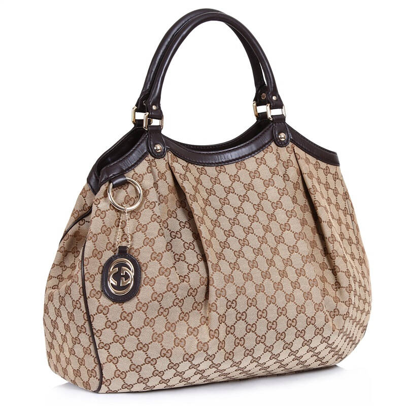 古驰(gucci)gucci中号手提包 女款卡其色帆布配皮 双g经典图案手提包