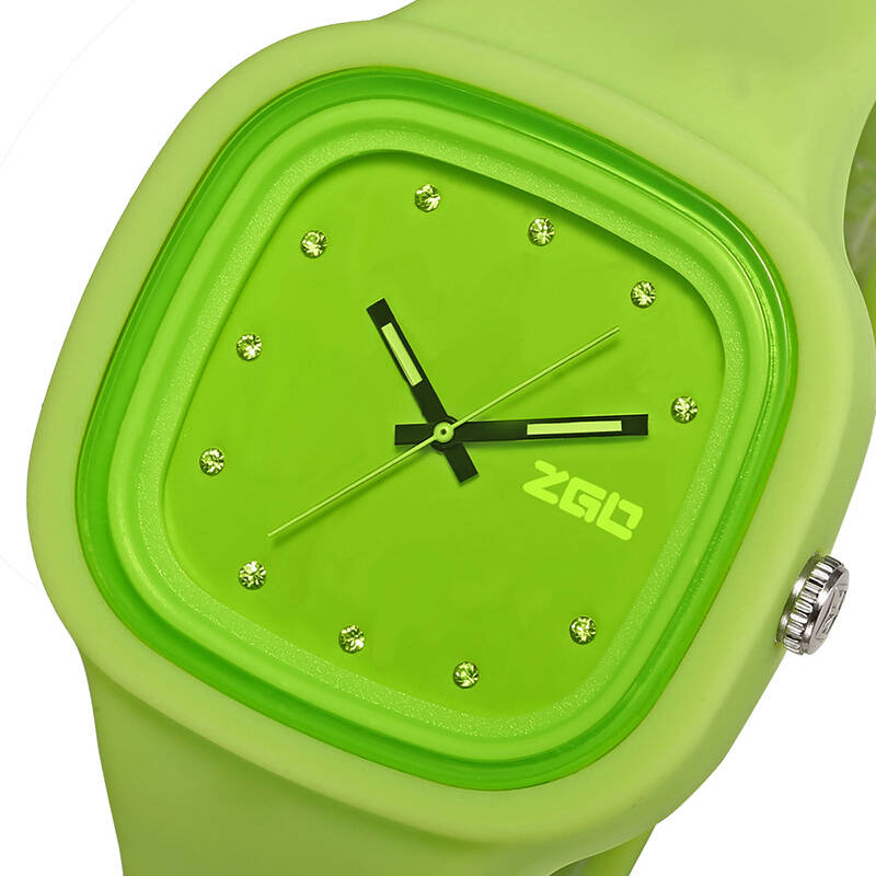 正港(zgo)儿童手表运动防水夜光果冻表镶水钻学生手表 夜光绿色