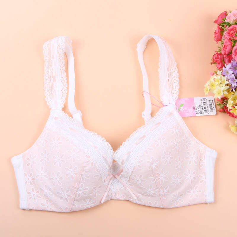 怡兰芬薄款少女内衣学生性感蕾丝边文胸甜美纯棉里料女胸罩有钢圈 浅