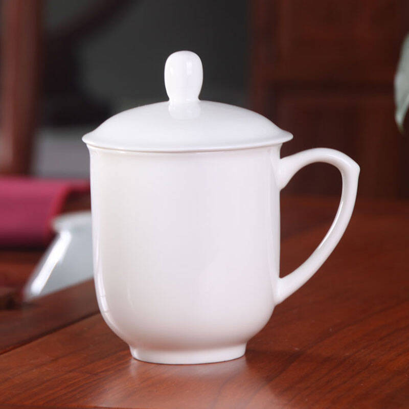 陶瓷纯白骨瓷杯酒店办公会议茶水杯酒店盖把手 (顺丰包邮)金钟杯约400